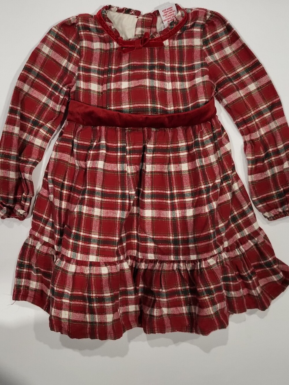 Red Plaid Velvet-Trim Girls' Dress Tommy Bahama Dess.